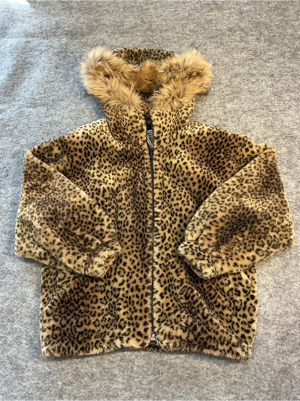Marvin Richard’s Vintage Cool Girl Leopard Print Faux Fur Hooded Coat